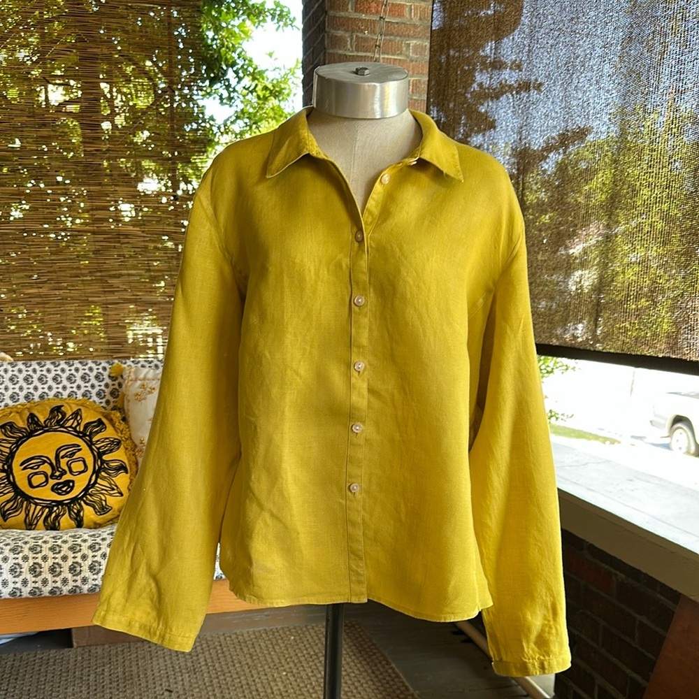 J. Jill Mustard Yellow Linen Button-Up Blouse